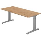 Schreibtisch SPIRIT | Gestell silber | 180 x 80 cm | Eiche Rustikal