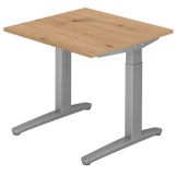 Schreibtisch SPIRIT | Gestell silber | 80 x 80 cm | Eiche Rustikal