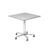 quadratischer Sitz-/Stehtisch höhenverstellbar | Gestell chrom | Platte Lichtgrau