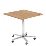 quadratischer Sitz-/Stehtisch höhenverstellbar | Gestell chrom | Platte Eiche Rustikal
