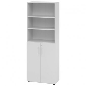 Schrankregal mit Türen 6 Ordnerhöhen | Breite 80 cm | Sockelgleiter