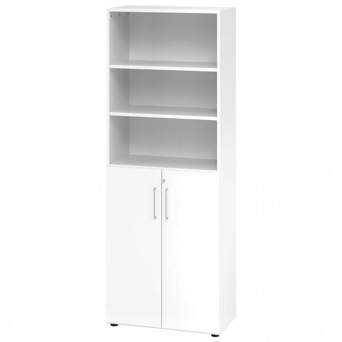 Schrankregal mit Türen 6 Ordnerhöhen | Breite 80 cm | Sockelgleiter