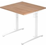Schreibtisch SPIRIT | Gestell weiss | 80 x 80 cm | Nussbaum hell
