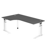 Schreibtisch UNITY | Gestell weiß | 200 x 120 cm in Eckwinkelform | Graphit