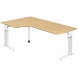 Schreibtisch UNITY | Gestell weiß | 200 x 120 cm in Eckwinkelform | Ahorn