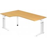 Schreibtisch UNITY | Gestell weiß | 200 x 120 cm in Eckwinkelform | Buche