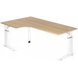 Schreibtisch UNITY | Gestell weiß | 200 x 120 cm in Eckwinkelform | Eiche