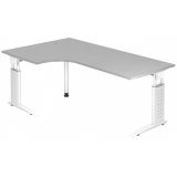 Schreibtisch UNITY | Gestell weiß | 200 x 120 cm in Eckwinkelform | Lichtgrau