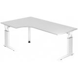 Schreibtisch UNITY | Gestell weiß | 200 x 120 cm in Eckwinkelform | Weiß classic