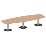 Konferenztisch STYLE in Bootsform | 360 x 120 cm | S�ulenfu� silber | Platte Buche Natur