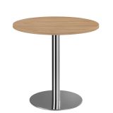 S�ulentisch Rundtisch @classic | � 80 cm | Gestell chrom | Platte Nussbaum hell