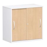 Schiebetürenschrank 2 Ordnerhöhen LIFE | Breite 80 cm | Weiß/Buche Natur Schiebetürenschrank 2 Ordnerhöhen LIFE | Breite 80 cm | Weiß/Buche Natur