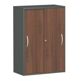 Schiebet�renschrank 3 Ordnerh�hen STYLE | Breite 80 cm | Graphit/Nussbaum