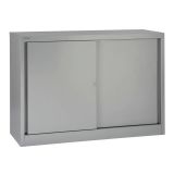 Schiebetürenschrank aus Metall 2 Ordnerhöhen | 120 cm breit | Silber Schiebetürenschrank aus Metall 2 Ordnerhöhen | 120 cm breit | Silber