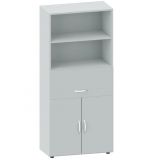 Schrankregal 5 Ordnerh�hen LIFE | 1 H�ngeregisterauszug + T�ren | 80 cm breit | Hellgrau