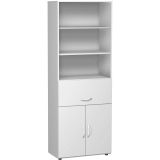 Schrankregal 6 Ordnerh�hen LIFE | 1 H�ngeregisterauszug + T�ren | 80 cm breit | Hellgrau