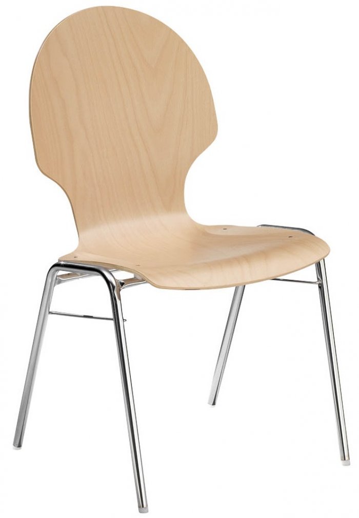 Stapelstuhl aus Holz in Buche stapelbar Gestell chrom mit