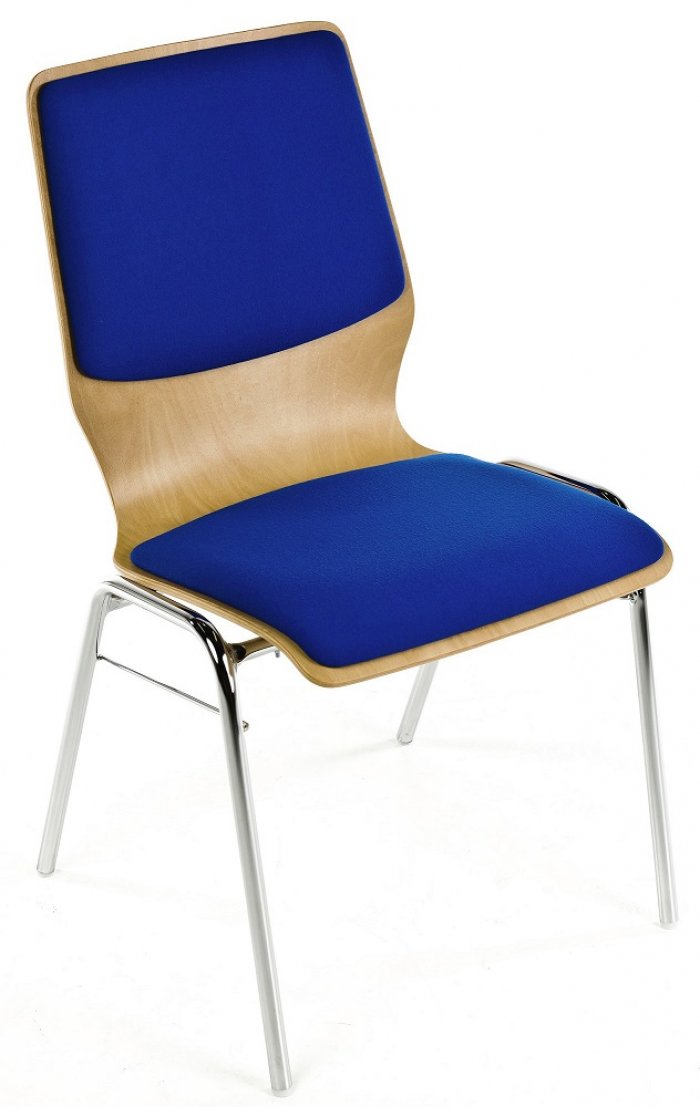 Stapelstuhl aus Holz in Buche stapelbar Chrom Sitz und Rücken