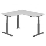 Steh-Sitz-Schreibtisch COMFORT graphit | Kombination 160x160 cm | Lichtgrau