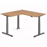 Steh-Sitz-Schreibtisch COMFORT graphit | Kombination 160x160 cm | Nussbaum hell