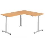 Steh-Sitz-Schreibtisch COMFORT silver | Kombination 160x200 cm | Buche