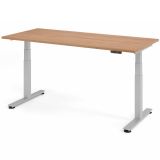 Steh-Sitz-Schreibtisch COMFORT silver | elektrisch h�henverstellbar | B180 x T80 cm | Nussbaum hell