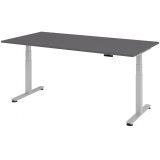 Steh-Sitz-Schreibtisch COMFORT silver | elektrisch h�henverstellbar | B200 x T100 cm | Graphit