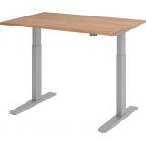 Steh-Sitz-Schreibtisch ECONOMY silver | elektrisch höhenverstellbar | B120 x T80 cm | Nussbaum hell Steh-Sitz-Schreibtisch ECONOMY silver | elektrisch höhenverstellbar | B120 x T80 cm | Nussbaum hell
