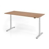 Steh-Sitz-Schreibtisch LEVEL UP silver | elektrisch h�henverstellbar | B180 x T80 cm | Nussbaum hell