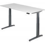 Steh-Sitz-Schreibtisch PREMIUM graphit | elektrisch h�henverstellbar | B180 x T80 cm | Wei� classic