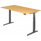 Steh-Sitz-Schreibtisch PREMIUM graphit | elektrisch h�henverstellbar | B200 x T100 cm | Buche