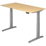 Steh-Sitz-Schreibtisch PREMIUM silver | elektrisch h�henverstellbar | B160 x T80 cm | Ahorn