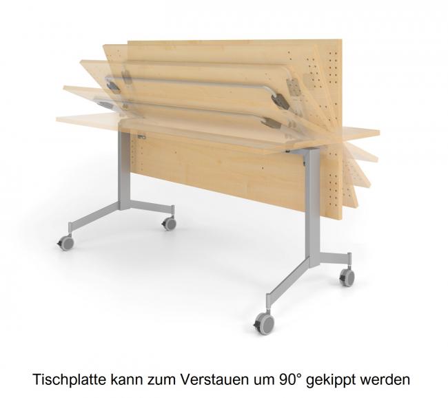 fahrbarer Klapptisch mit einklappbarer Tischplatte um 90° | Ahorn