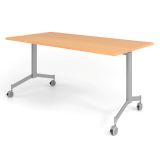 fahrbarer Klapptisch @classic | 160 x 80 cm | Y-Fu� Gestell silber | Platte Buche