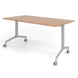 fahrbarer Klapptisch @classic | 160 x 80 cm | Y-Fu� Gestell silber | Platte Nussbaum hell