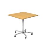 quadratischer Sitz-/Stehtisch h�henverstellbar | Gestell chrom | Platte Buche