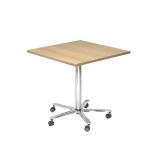 quadratischer Sitz-/Stehtisch h�henverstellbar | Gestell chrom | Platte Eiche